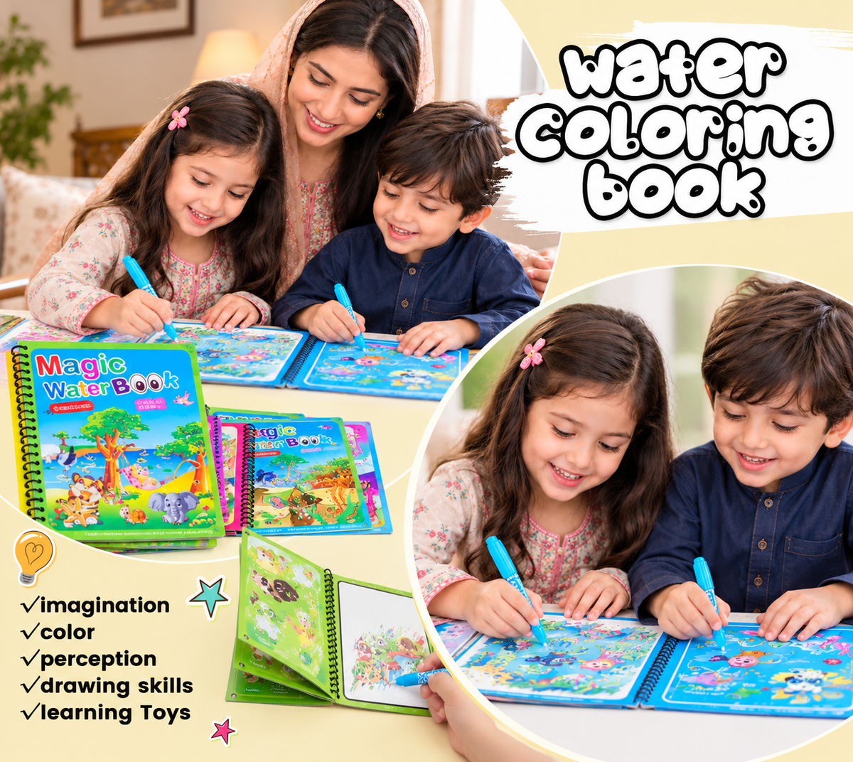 Magic Water Book Painting Drawing Coloring Board Book Doodle & Magic Water Pen